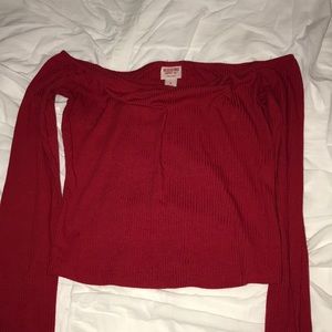 Off the shoulder red long sleeve